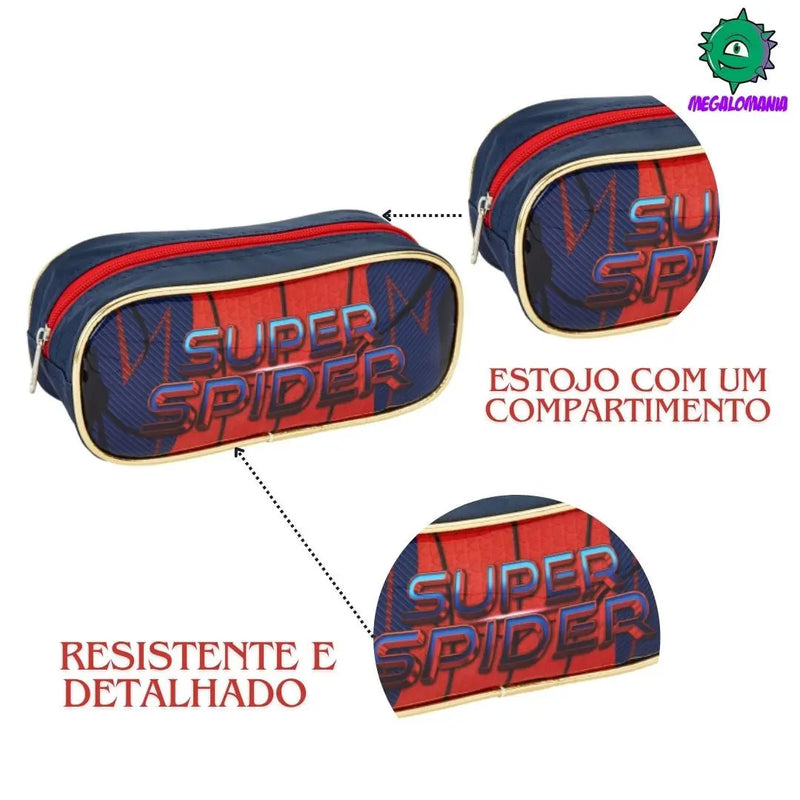 Estojo Simples Infantil Super Spider Aranha Dourada Escolar Masculino Seanite Megalomania