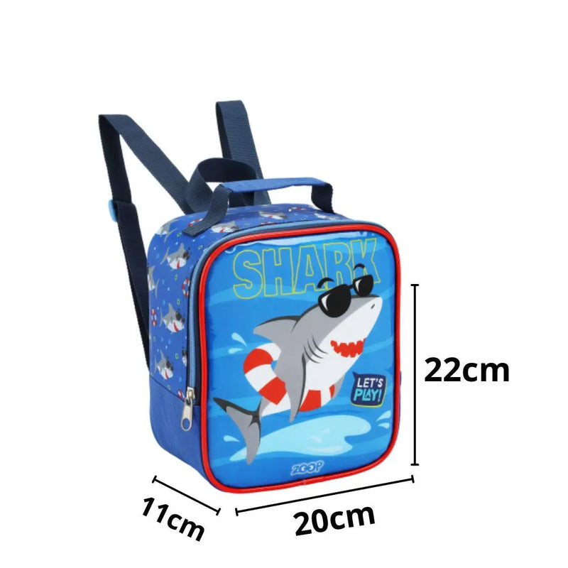Kit Lancheira Infantil Térmica Tubarão Azul Estojo com Dois Compartimentos Masculino Crianças Seanite Megalomania