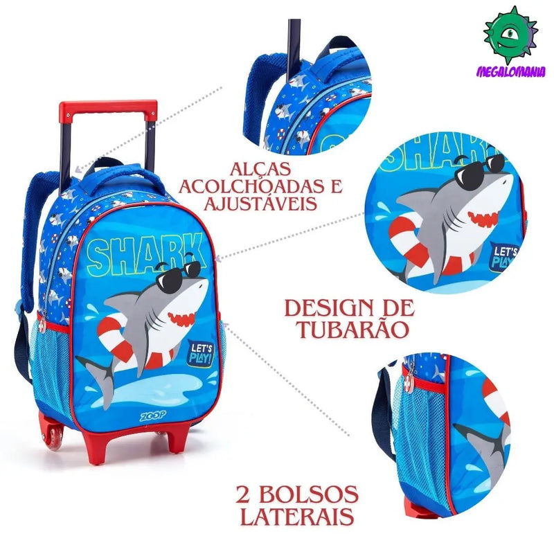 Mochila de Costas Bolsa Infantil Tubarão Azul Dinossauro Verde Crianças Detalhada Seanite Megalomania