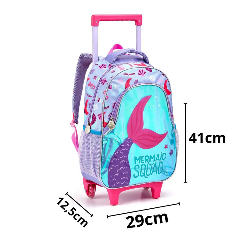 Mochila de Carrinho Infantil Mala Bolsa Sereia Unicórnio Feminino Fashion Meninas Crianças Seanite Megalomania