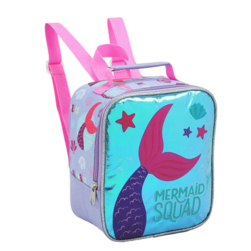Kit Lancheira Infantil Térmica Sereia Estojo com Dois Compartimentos Feminino Meninas Seanite Megalomania