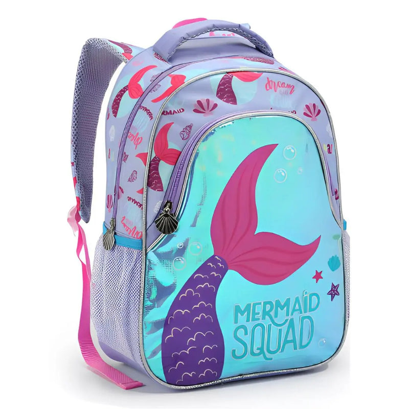 Mochila de Costas Infantil Unicórnio Sereia Lilás Rosa Mala Bolsa Escolar Feminino Meninas Seanite Megalomania