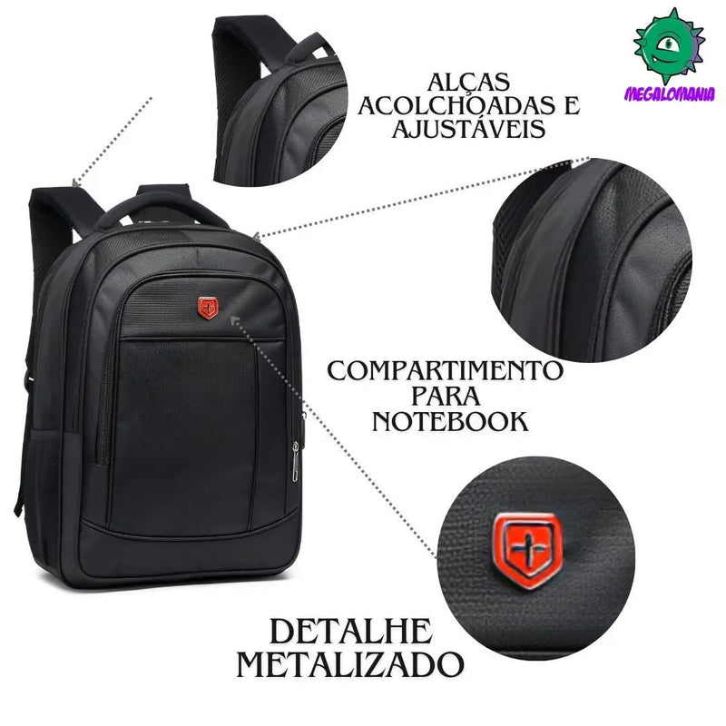 Mochila de Costas Mala Bolsa Juvenil Adulto Compartimento Notebook Reforçada Seanite Megalomania