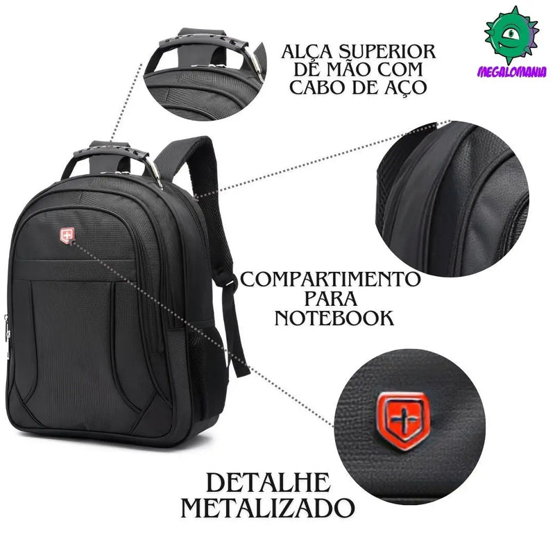 Mochila de Costas Mala Bolsa Juvenil Adulto Compartimento Notebook Reforçada Detalhada Seanite Megalomania