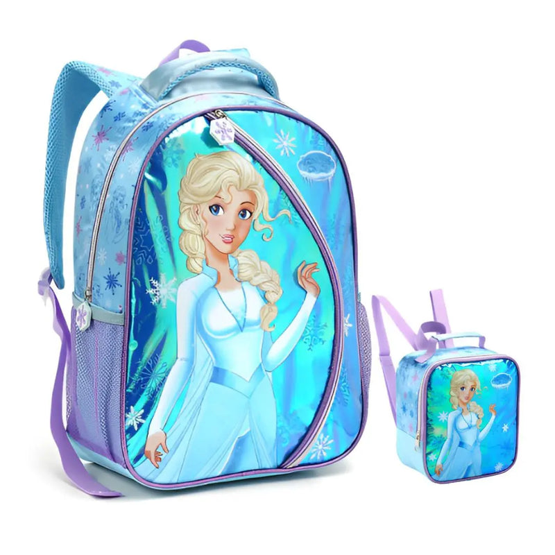 Kit Mochila de Costas Infantil Princesa do Gelo Frozen Mala Bolsa Lancheira Térmica Escolar Feminino Seanite Megalomania