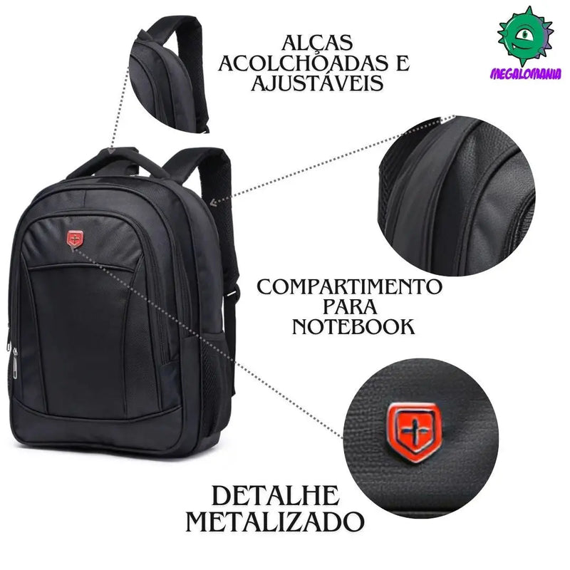Mochila de Costas Mala Bolsa Juvenil Adulto Compartimento Notebook Reforçada Resistente Seanite Megalomania