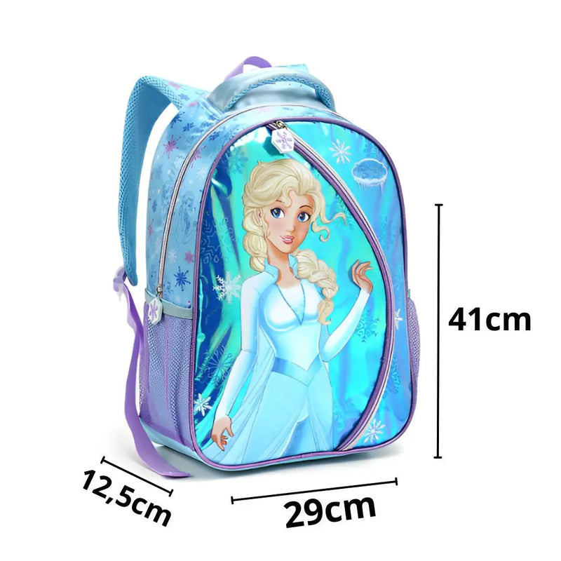 Kit Mochila de Costas Infantil Princesa do Gelo Frozen Mala Bolsa Lancheira Térmica Estojo com Dois Compartimentos Escolar Seanite Megalomania