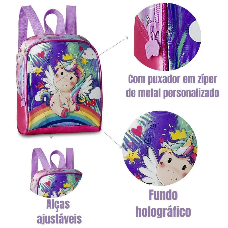 Lancheira Térmica Escolar de Unicórnio Infantil Menina Rosa Oficial - Clio Megalomania