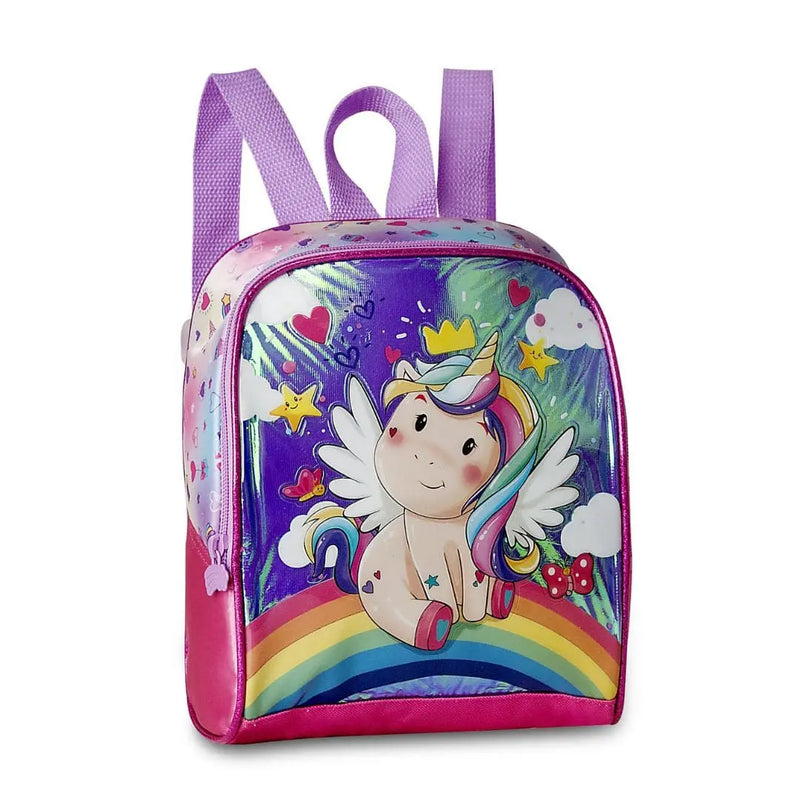 Kit Mochila de Costas de Unicórnio Mala Bolsa Lancheira Térmica Duas Alças Rosa Feminino Infantil Escolar Clio Megalomania