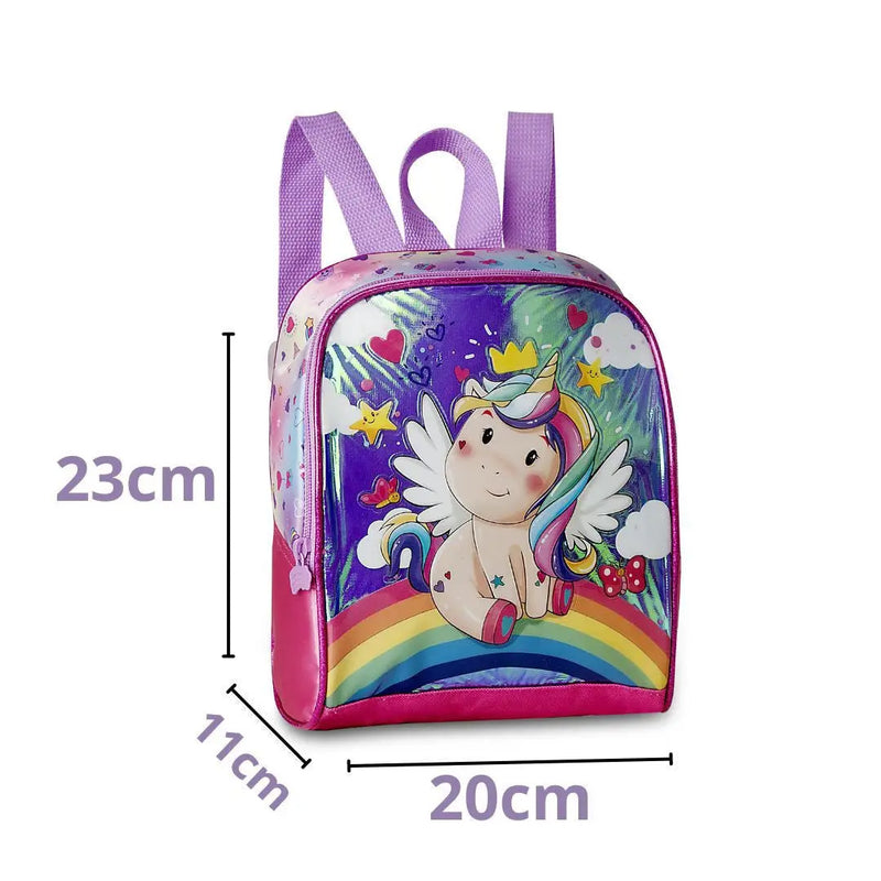 Kit Mochila de Carrinho Unicórnio Bolsa Lancheira Térmica Escolar Feminino Seanite Megalomania