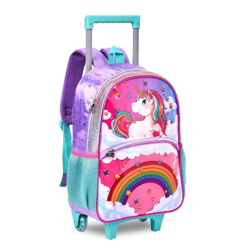 Mochila de Carrinho Mala Bolsa Unicórnio Feminino Infantil Escolar Clio Megalomania