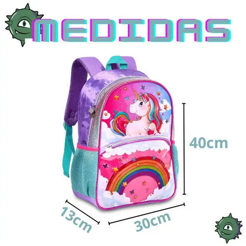 Mochila de Costas Mala Bolsa Unicórnio Feminino Escolar Infantil Clio Megalomania