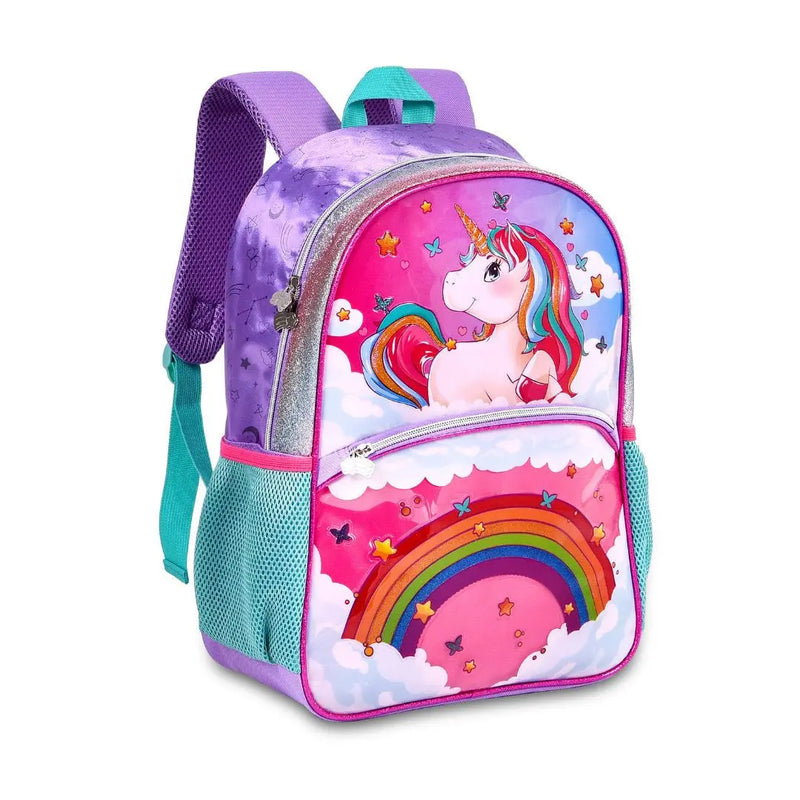Mochila de Costas Mala Bolsa Unicórnio Feminino Escolar Infantil Clio Megalomania