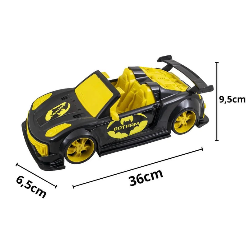 Brinquedo de Carrinho Super Carros Gotham Turbo Batman Preto Infantil Masculino Menino Kendy Megalomania