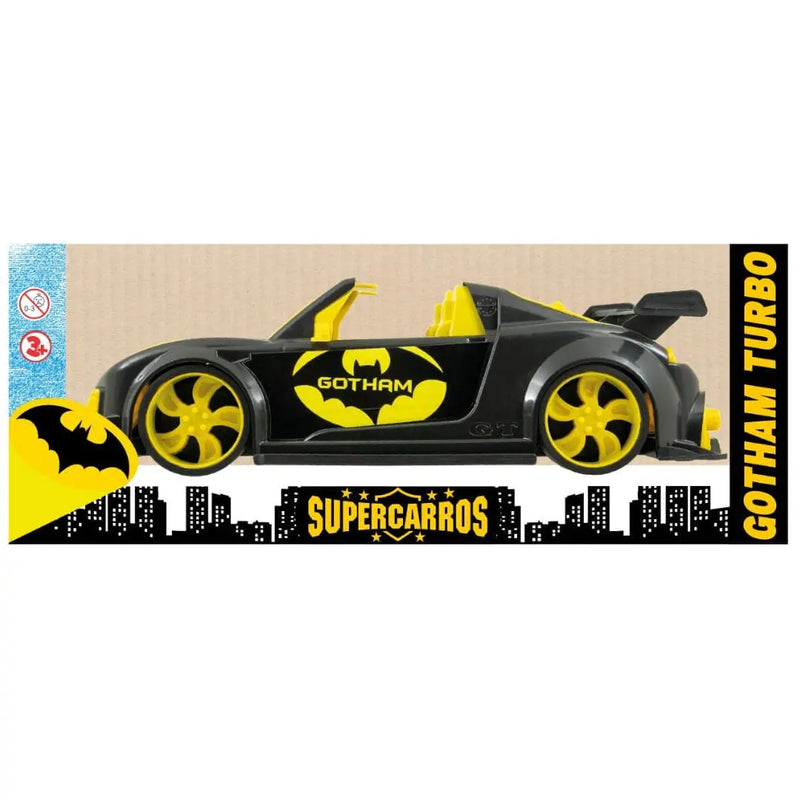 Brinquedo de Carrinho Super Carros Gotham Turbo Batman Preto Infantil Masculino Menino Kendy Megalomania