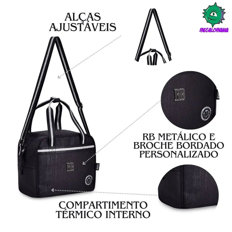 Lancheira Térmica Rebecca Bonbon Preto Fashion Meninas Feminino Duas Alças Lanchinho Clio Megalomania