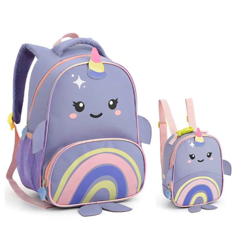 Kit Mochila de Costas Baleia Infantil Lancheira Térmica Bolsa Escolar Seanite Megalomania