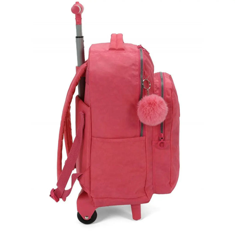Mochila com Rodas Escolar Juvenil com Bolso Frontal Salmão Resistente Up4You - Luxcel Megalomania