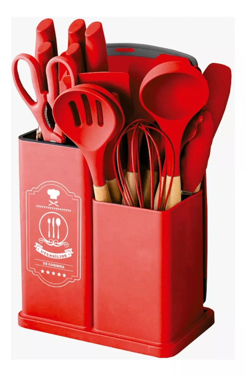 Kit de Utensílios de Cozinha Culinária Vermelho Espátula Colher Ke Home