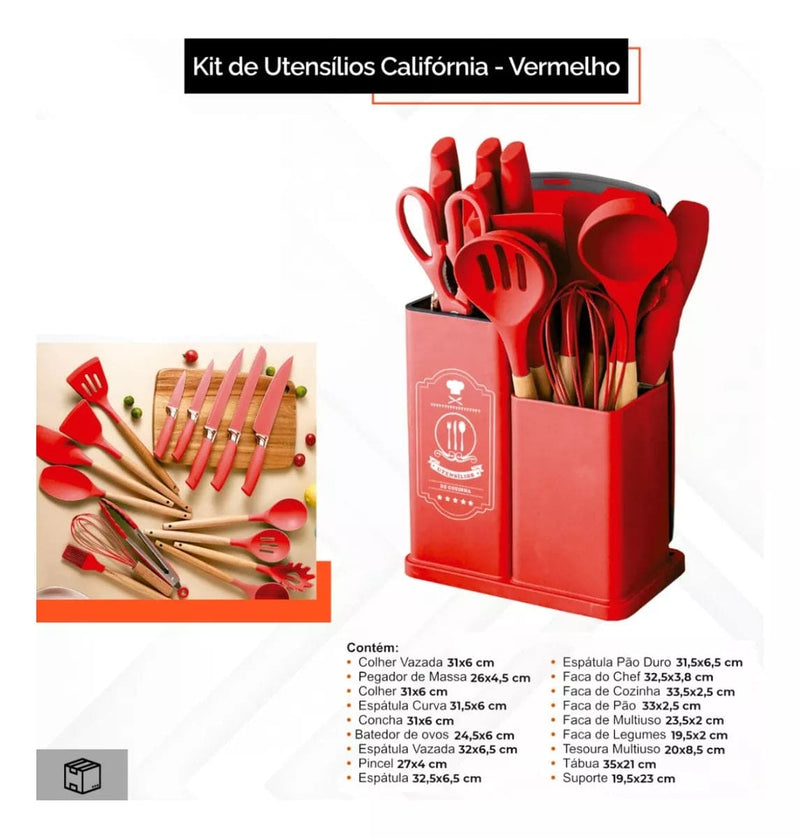 Kit de Utensílios de Cozinha Culinária Vermelho Espátula Colher Ke Home