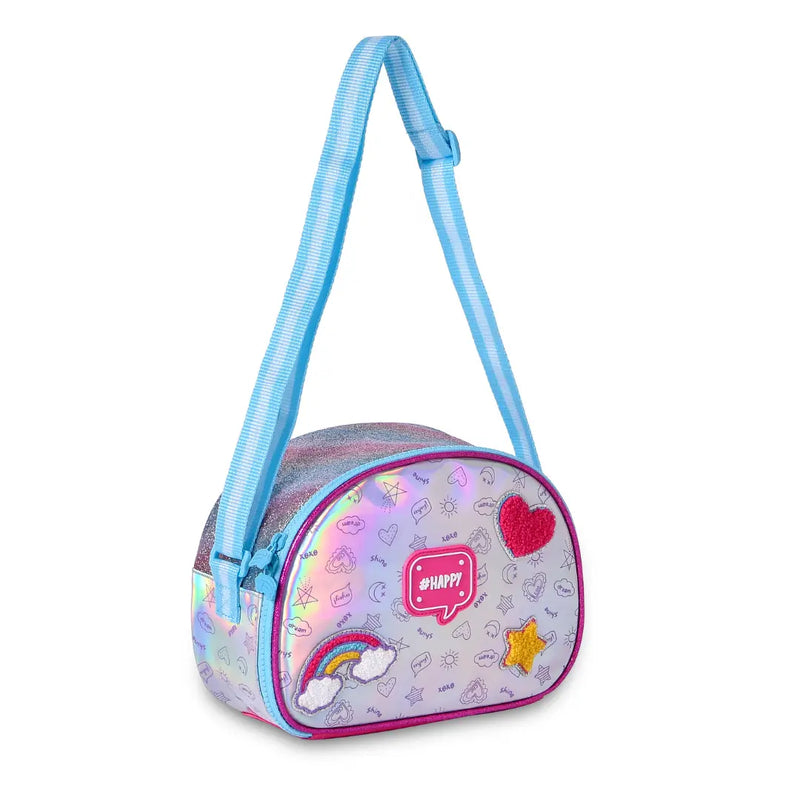 Kit Mochila Carrinho Holográfica Lancheira Térmica Juvenil Lanche Feminina Rosa Meninas Clio Megalomania