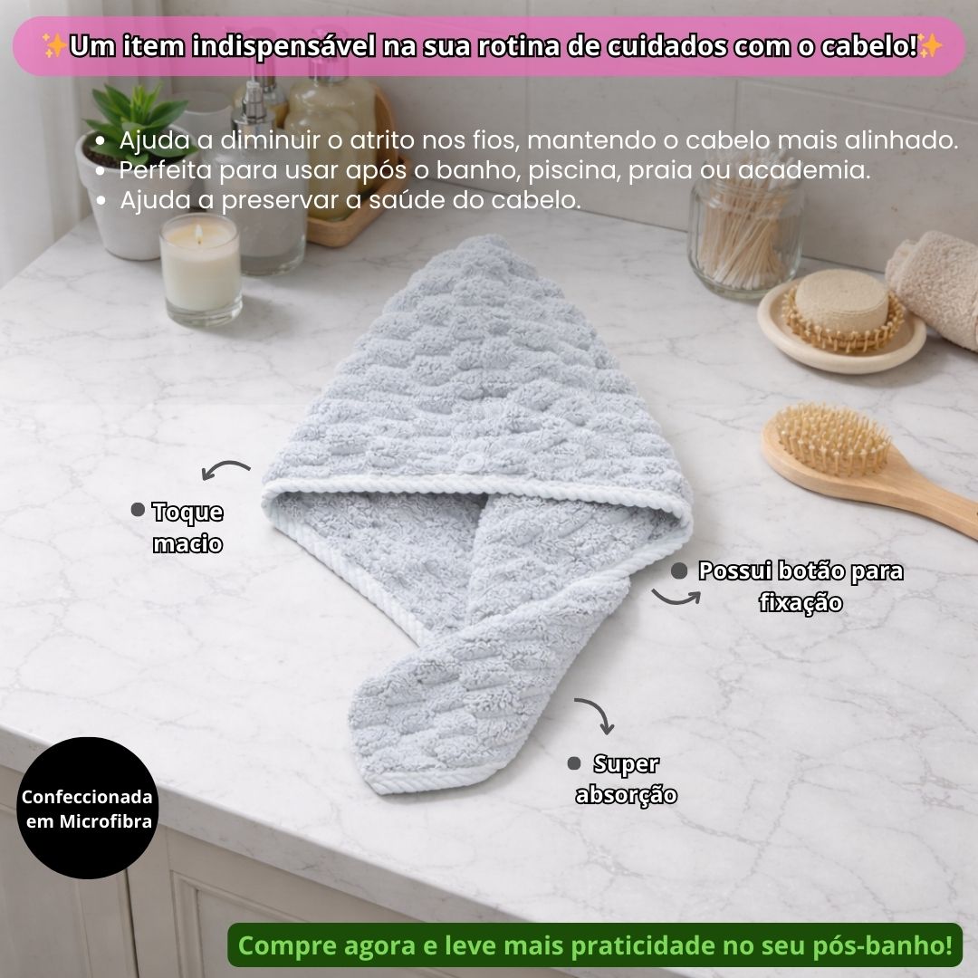 Toalha Turbante Para Cabelo Felpuda Super Absorvente Secagem Rápida Microfibra Macia - Imagem 3