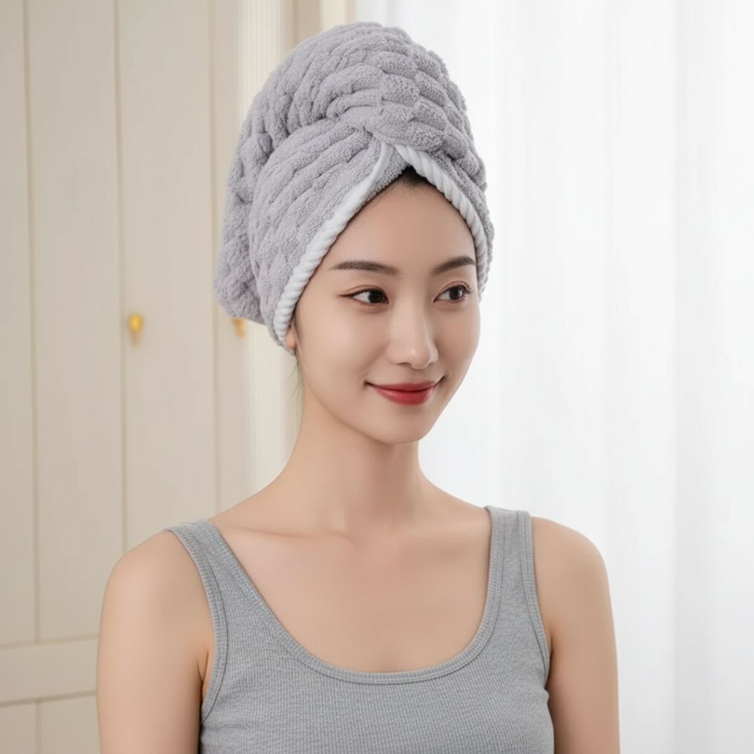 Toalha Turbante Para Cabelo Felpuda Super Absorvente Secagem Rápida Microfibra Macia - Imagem 4