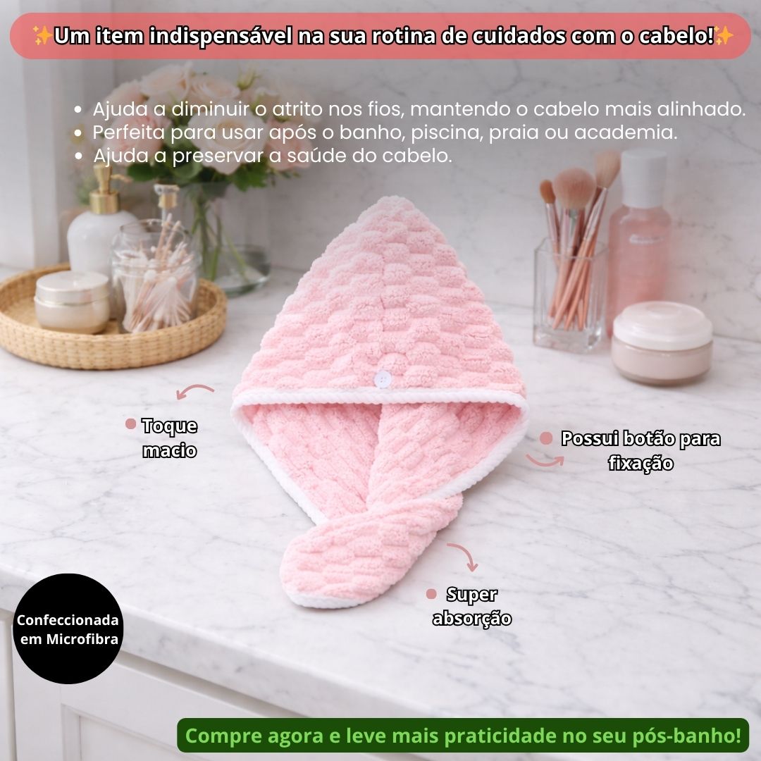 Toalha Turbante Para Cabelo Felpuda Super Absorvente Secagem Rápida Microfibra Macia - Imagem 6