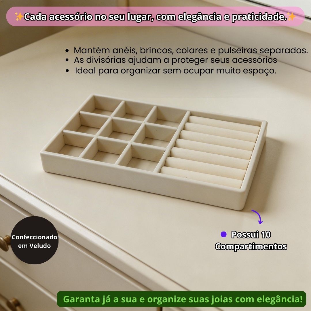 Bandejas Organizador Joias Veludo Luxo Resistente Funcional 10 Compartimentos acolchoados - Imagem 2