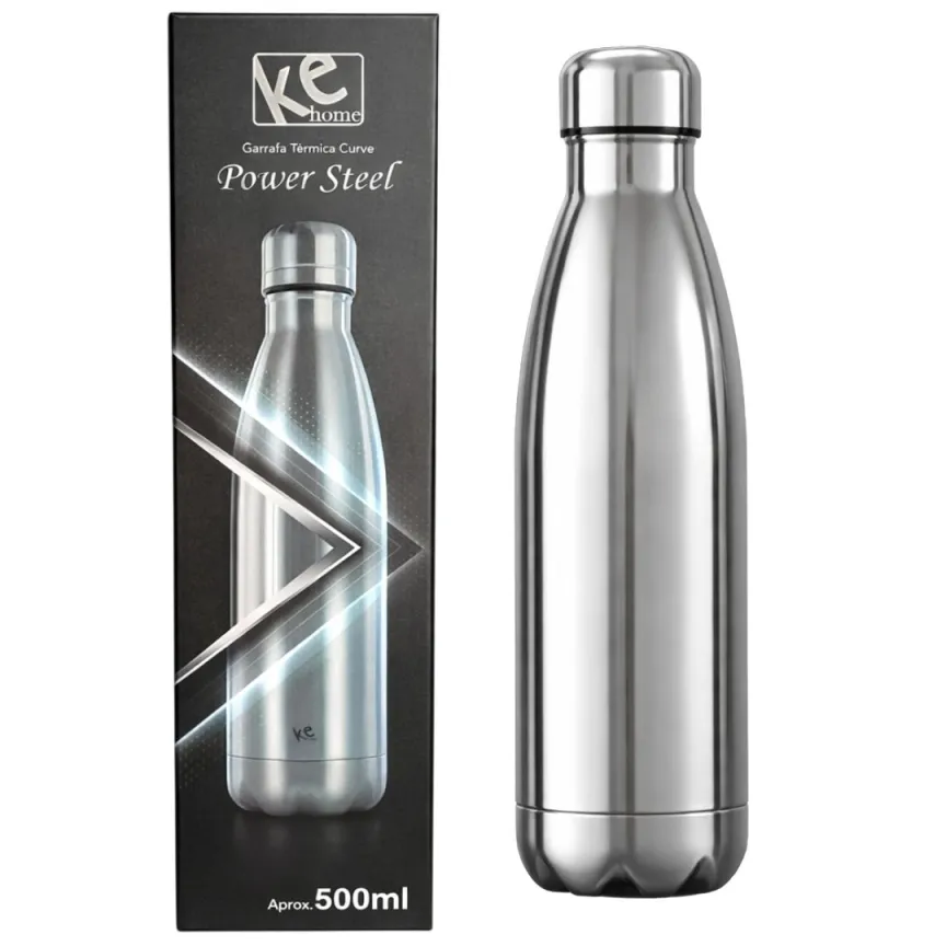 Garrafa Térmica Curve Power Steel 500ml Resistente Estilosa Prática Escola Academia Passeio Água Bebida