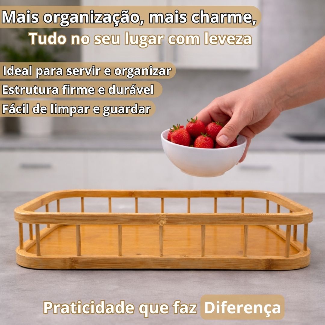 Bandeja Retangular Bambu Café da Manhã Charme Sofisticação Organização Estilo Sustentável - Imagem 2