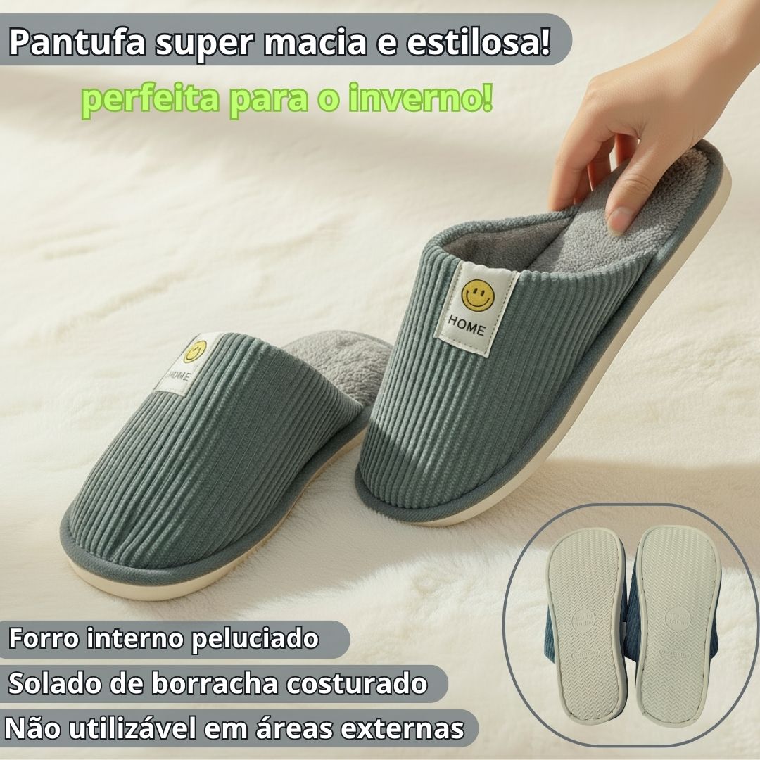 Pantufa Cinza Chinelo Unissex Quarto Frio Inverno Mãe Pai Aconchegante - Imagem 2