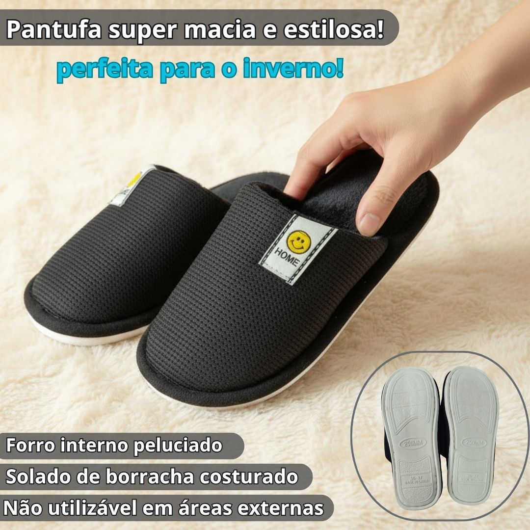 Pantufa Preta Unissex Pai Mãe Frio Inverno Quarto Chinelo - Imagem 2