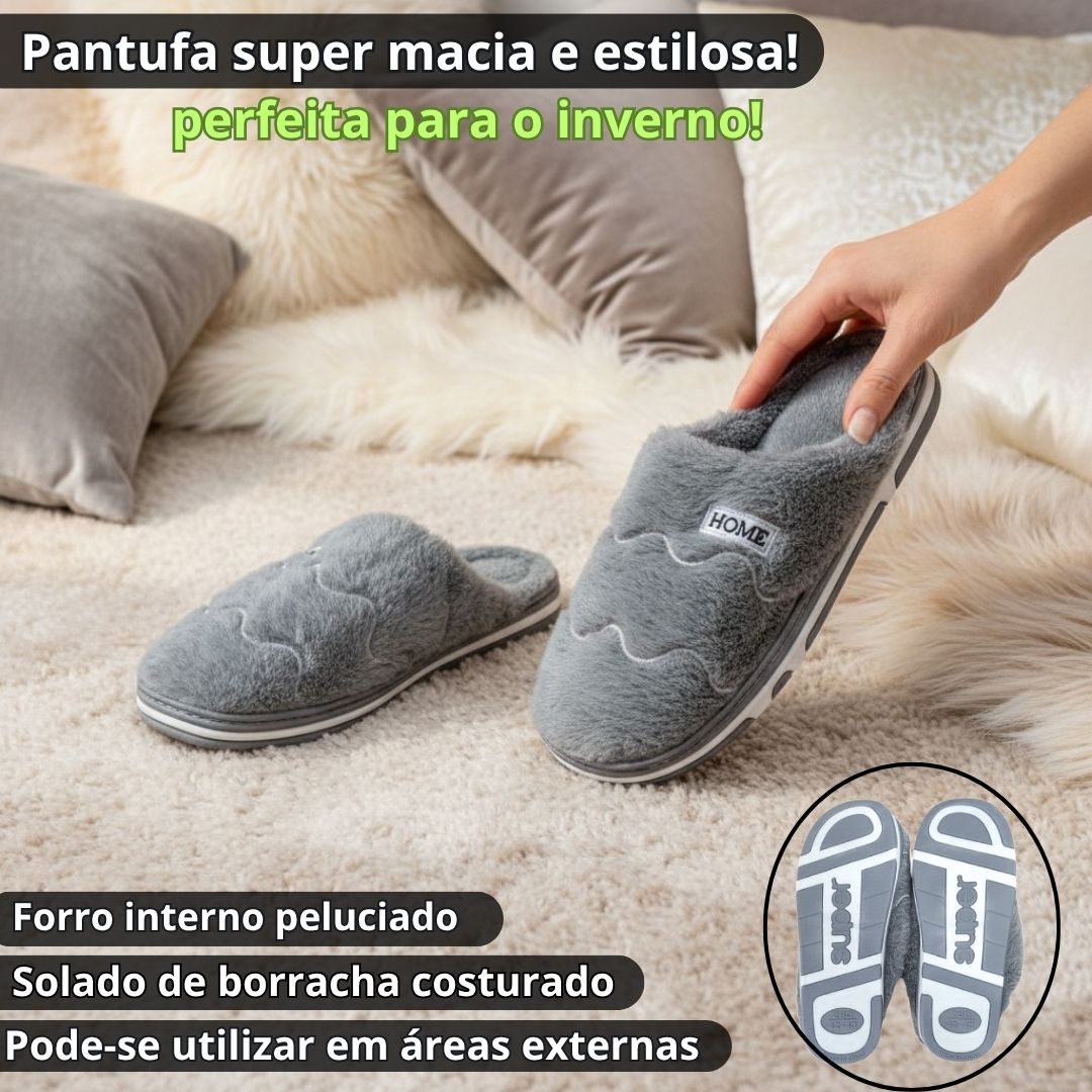 Pantufa Feminina Cinza Peluciada Inverno Quarto Mãe Confortável Presente Comfort Antiderrapante Adulta Macia - Imagem 2
