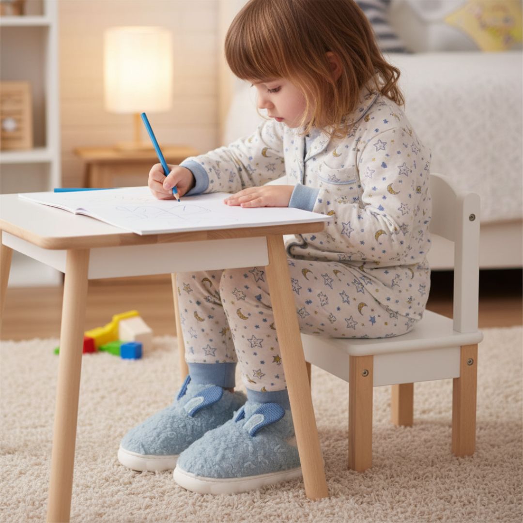 Pantufa Infantil Azul Coelhinho Quarto Frio Inverno Antiderrapante Menino Criança Pelucia - Imagem 3
