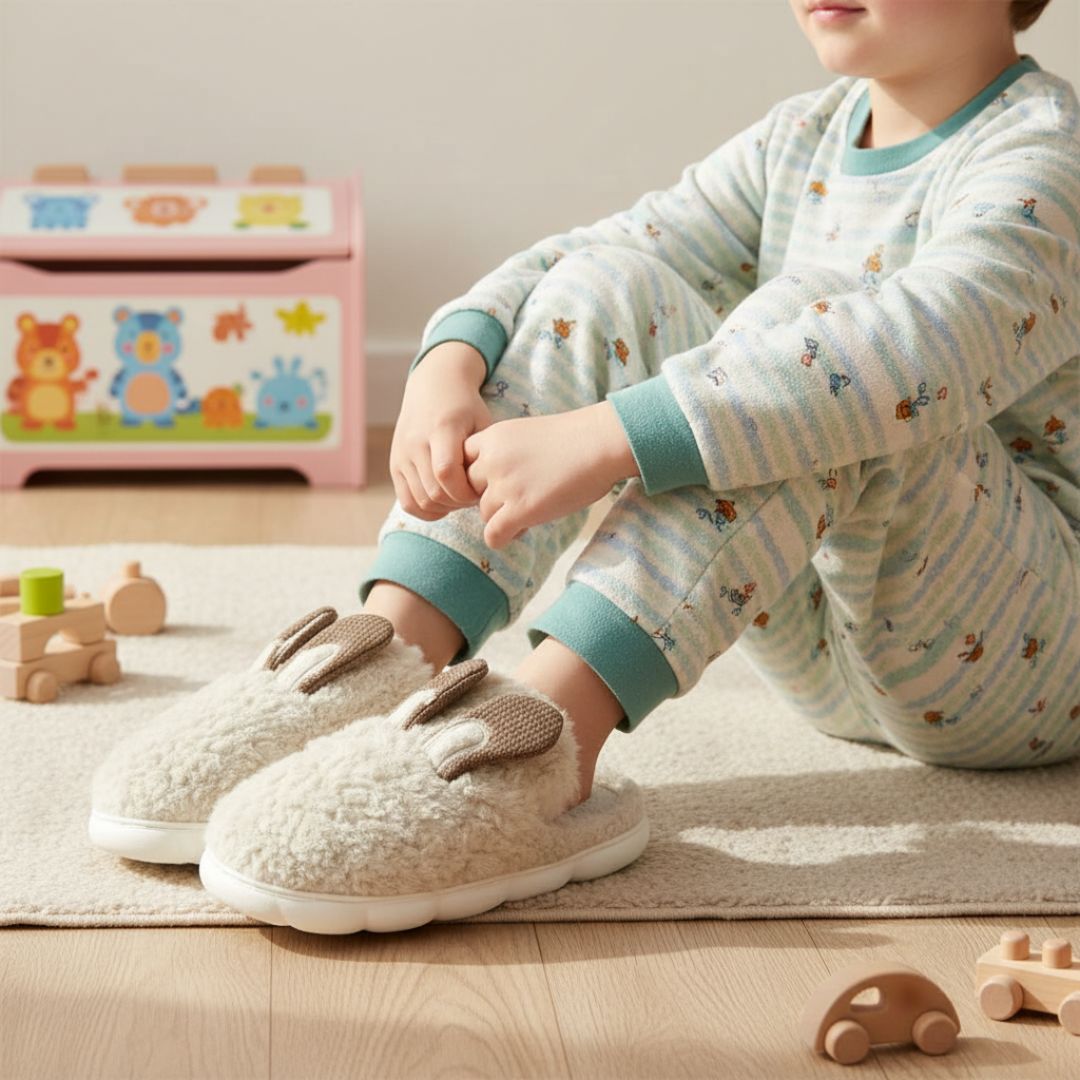 Pantufa Infantil Marrom Coelhinho Quarto Frio Inverno Antiderrapante Menino Menina Criança Pelucia - Imagem 3