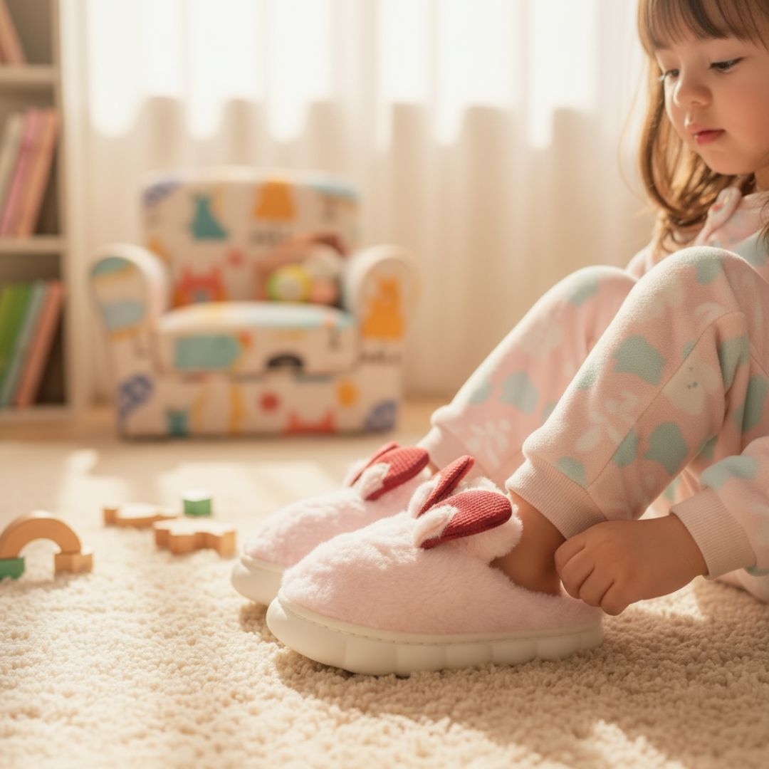 Pantufa Infantil Rosa Coelhinho Quarto Frio Inverno Antiderrapante Menino Menina Criança Pelucia - Imagem 3