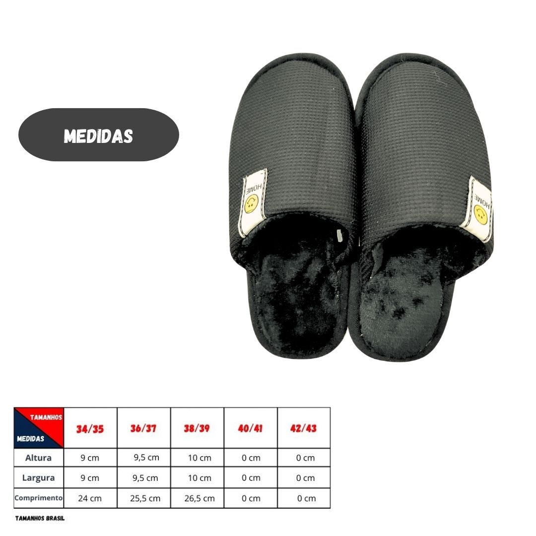 Pantufa Preta Unissex Pai Mãe Frio Inverno Quarto Chinelo - Imagem 4