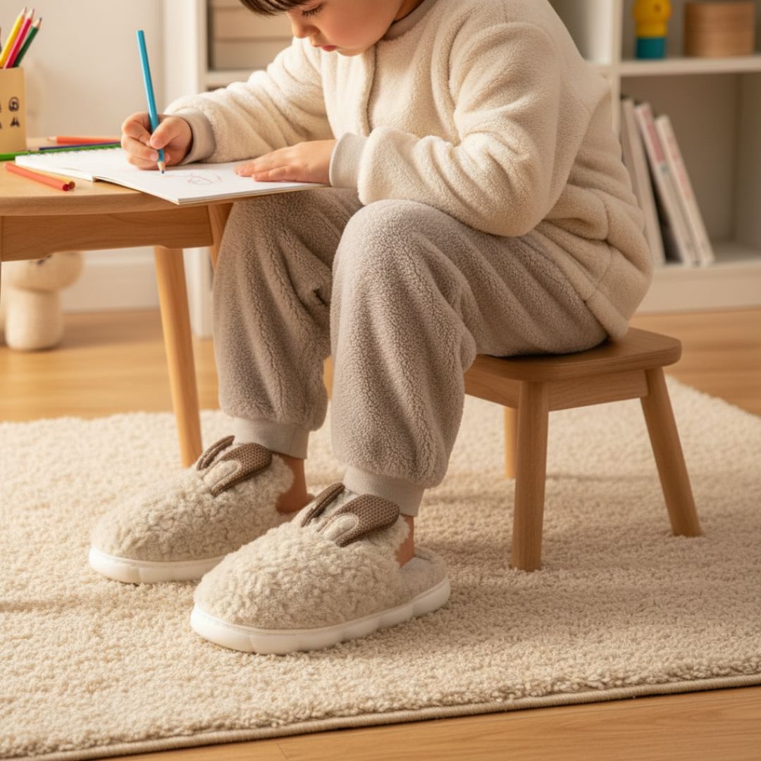Pantufa Infantil Marrom Coelhinho Quarto Frio Inverno Antiderrapante Menino Menina Criança Pelucia - Imagem 4