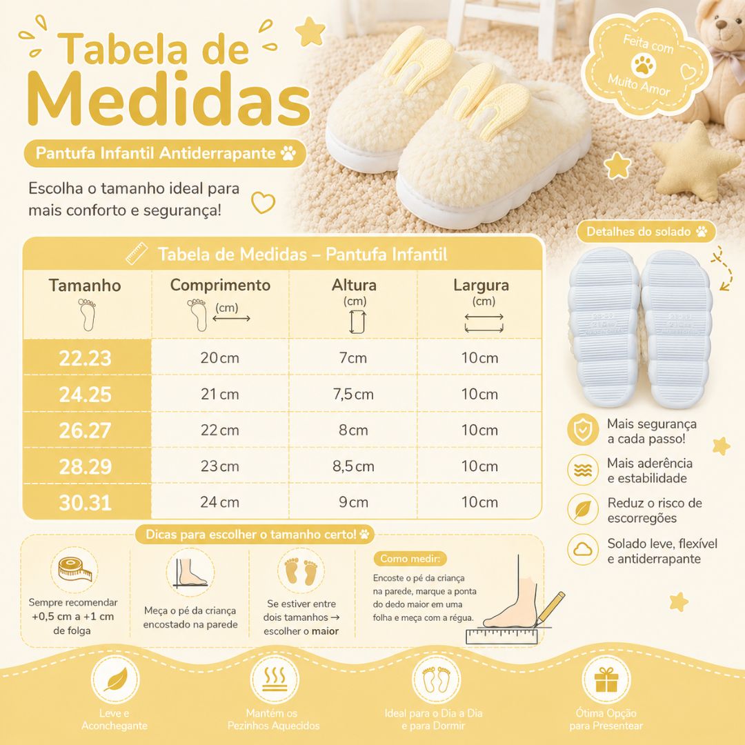 Pantufa Infantil Amarela Coelhinho Quarto Frio Inverno Antiderrapante Menino Menina Criança Pelucia - Imagem 5