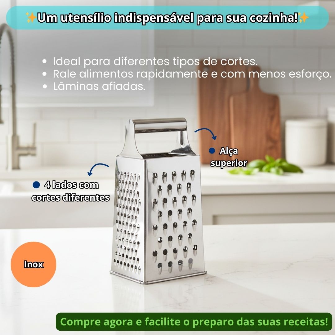Ralador Manual 4 Faces Alça Aço Inox Queijo Legumes - Imagem 2