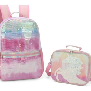 Kit Mochila Lancheira Tie Dye Unicornio Lantejola Escolar