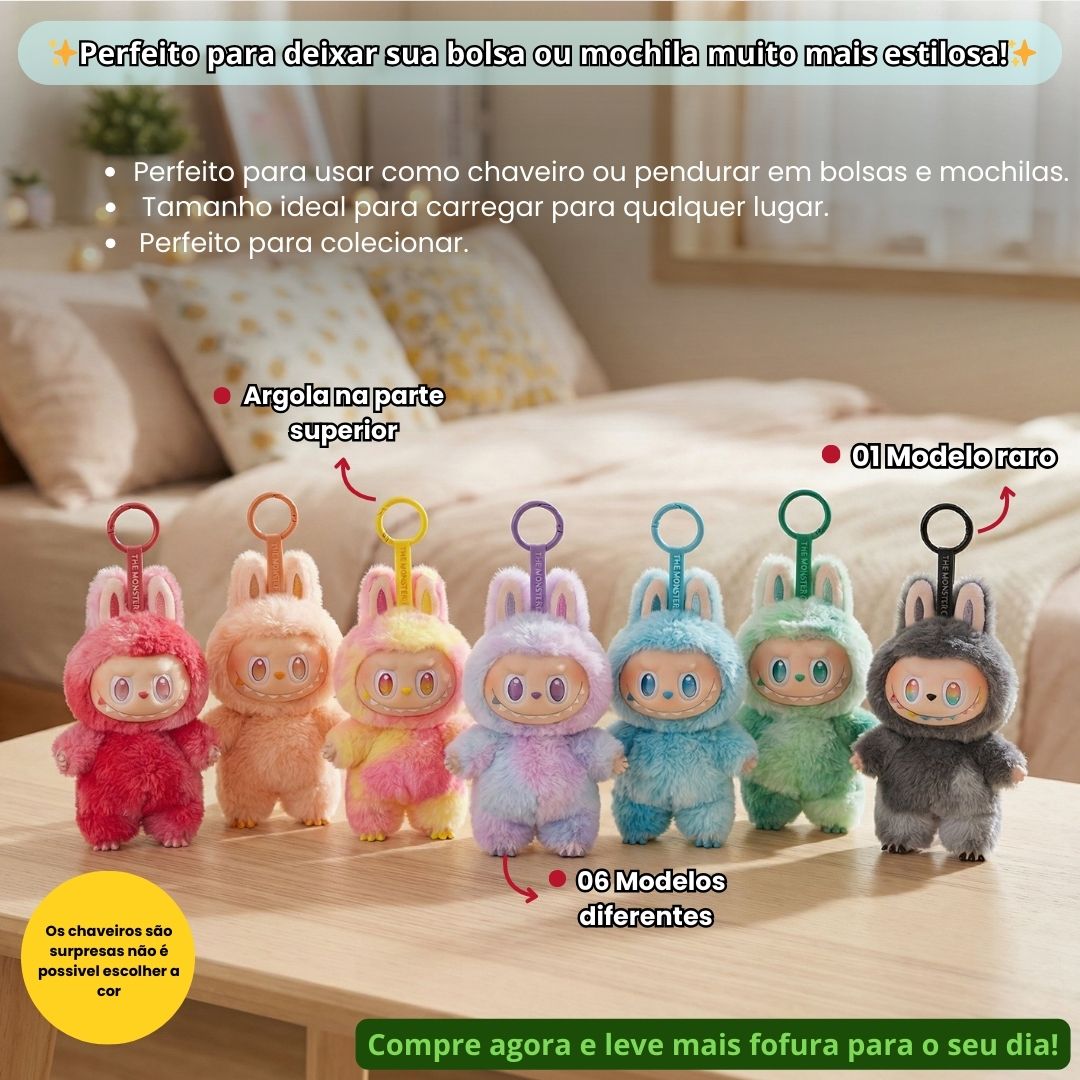 Boneco Labubu Pelúcia Surpresa Coleção Chaveiro Decoração Estiloso Colorido Fofinho Peluciado Pop Mart Fun - Imagem 2