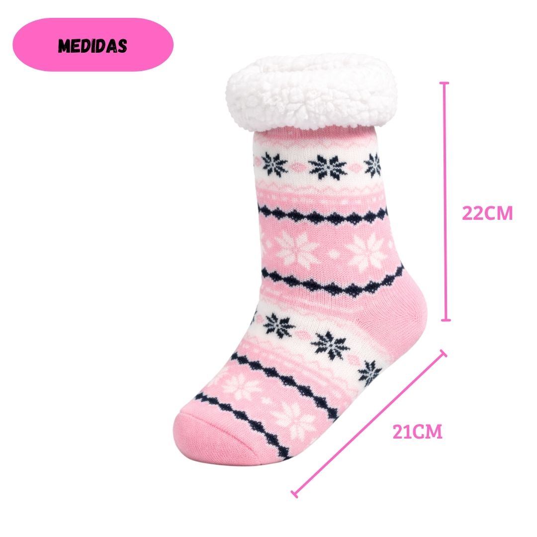 Meia Térmica  Rosa Adulto Frio Inverno Antiderrapante Forrada Feminina - Imagem 5