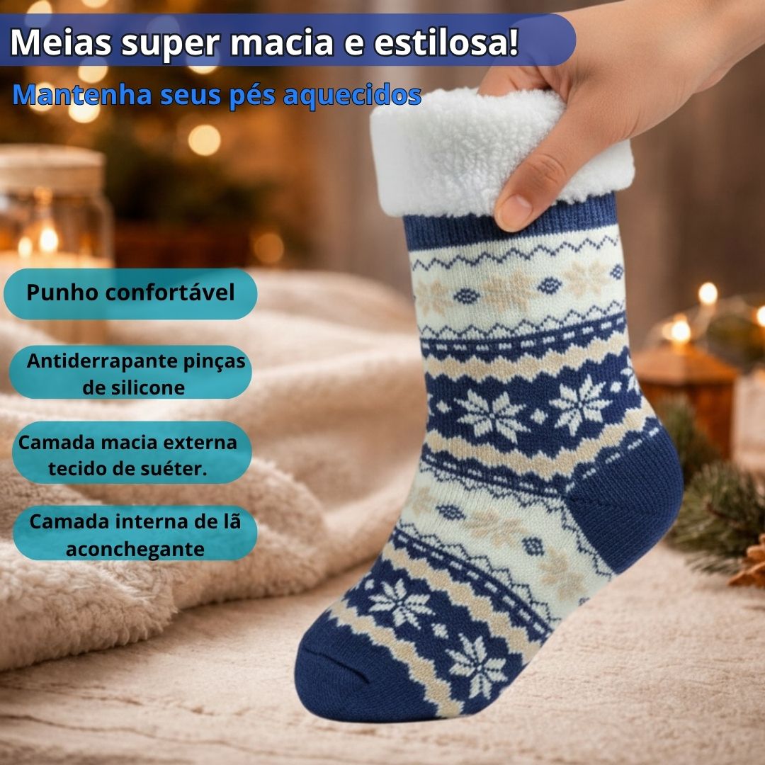 Meia Térmica Azul Adulto Frio Inverno Quarto Antiderrapante Forrada - Imagem 2