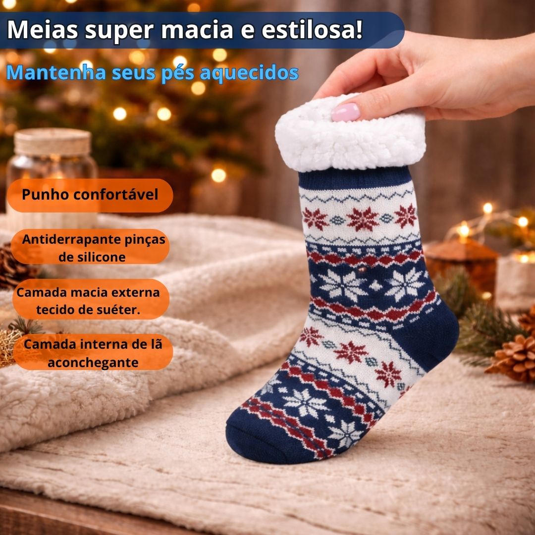 Meia Térmica Azul Adulto Frio Inverno Antiderrapante Forrada - Imagem 2