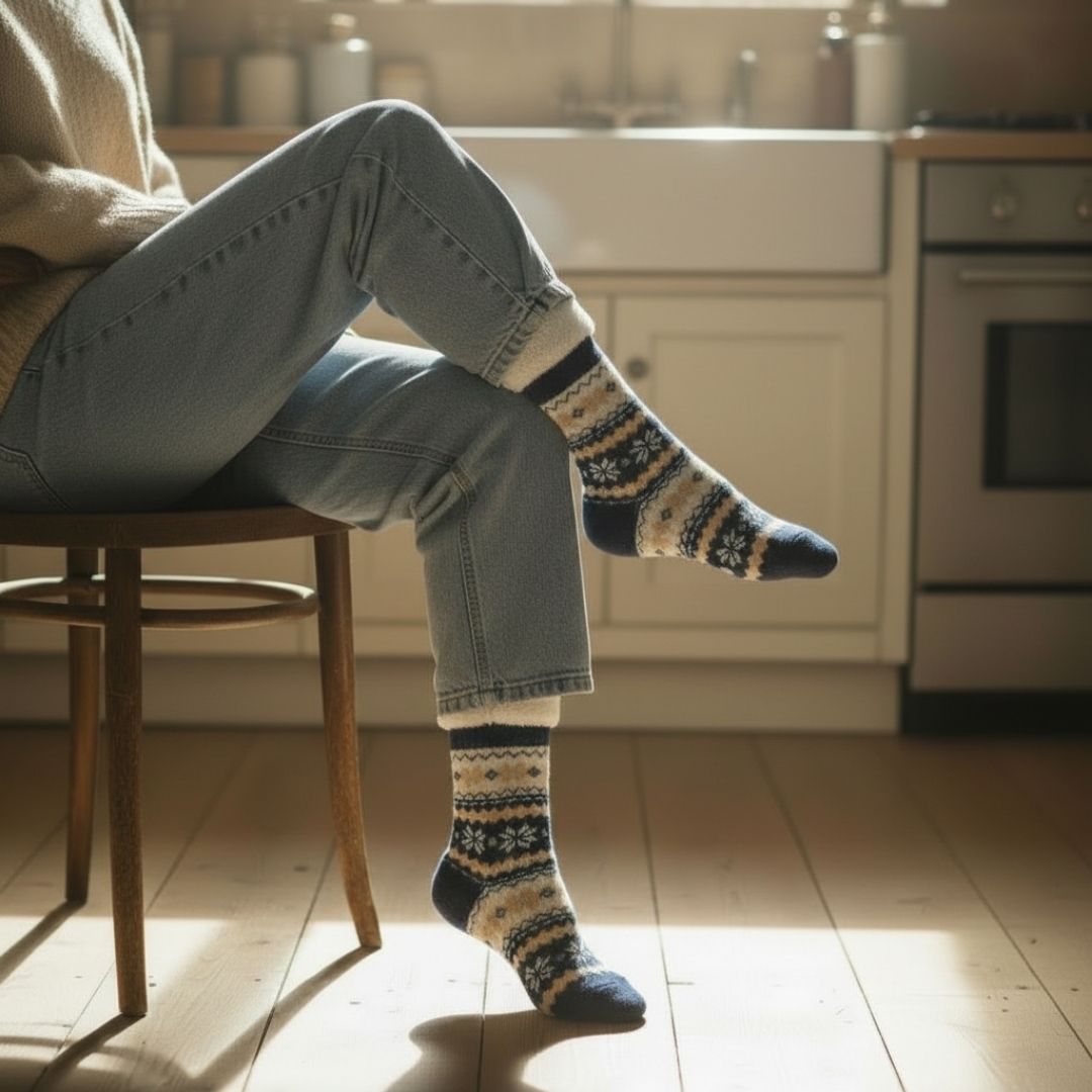 Meia Térmica Azul Adulto Frio Inverno Quarto Antiderrapante Forrada - Imagem 4