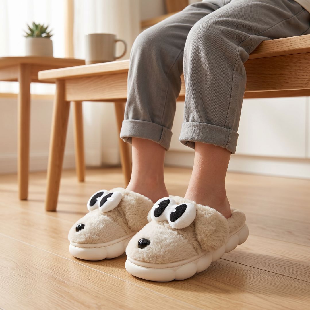 Chinelo Pantufa Infantil Cachorrinho Off White Inverno Quarto Criança Frio Térmica Antiderrapante Menino Menina Comfort - Imagem 3