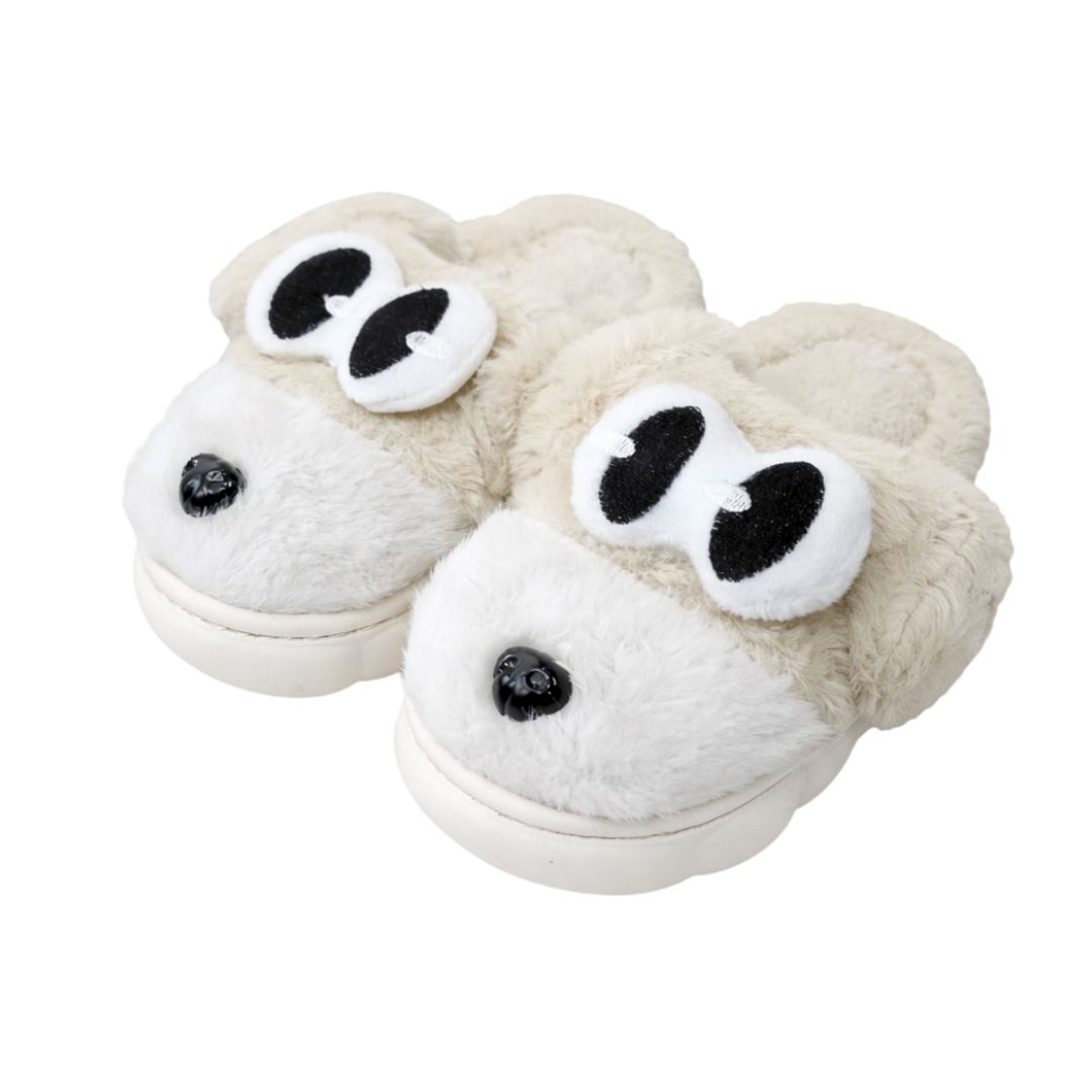 Chinelo Pantufa Infantil Cachorrinho Off White Inverno Quarto Criança Frio Térmica Antiderrapante Menino Menina Comfort