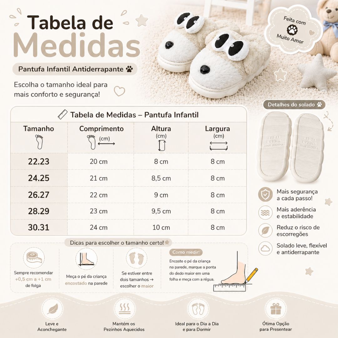 Chinelo Pantufa Infantil Cachorrinho Off White Inverno Quarto Criança Frio Térmica Antiderrapante Menino Menina Comfort - Imagem 5